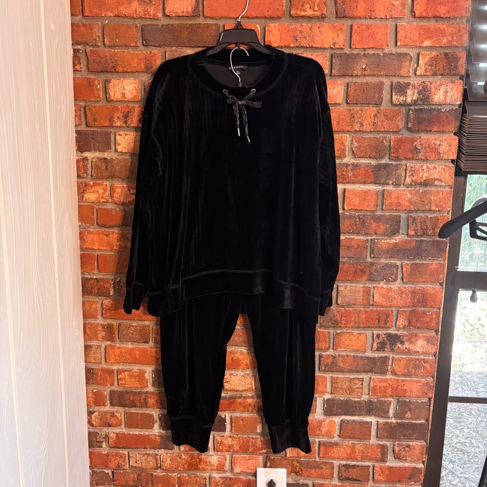 Zac & Rachel womens ribbed velour loungewear set black XL